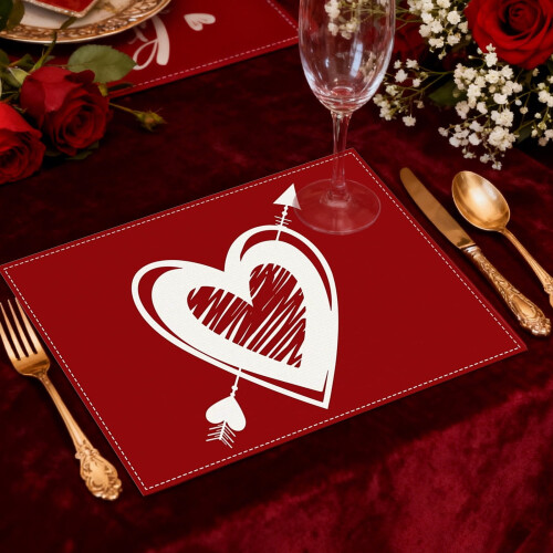 Linen Heart Print Placemat 30x45cm 1