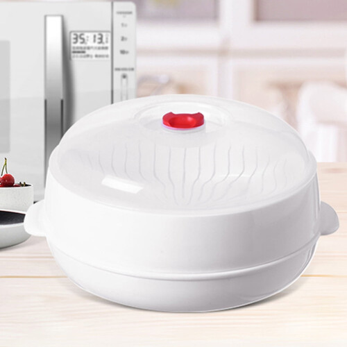 Cuiseur vapeur pour micro-ondes en plastique blanc avec couvercle 2