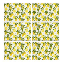 Floral Lemon Placemats Set of 6, Flax Linen, Machine Washable, Heat Resistant & Wrinkle Free, Botanical Design – Compatible with Dining Tables