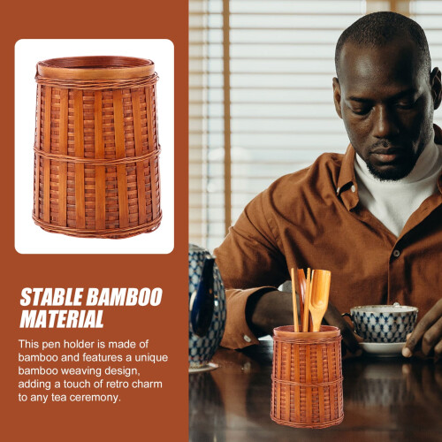Θήκη για στυλό Hemoton Bamboo Cup Desktop Tea Accessories Holder Makeup Brush Storage Organizer 1