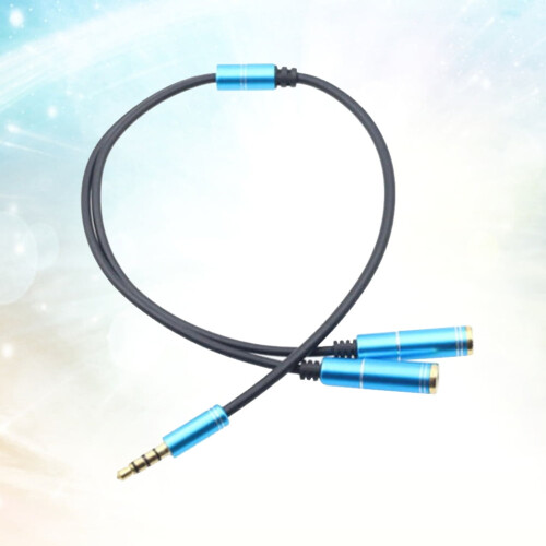 Auriculares negros sin marca, con cable, micrófono y altavoz divisor. 2