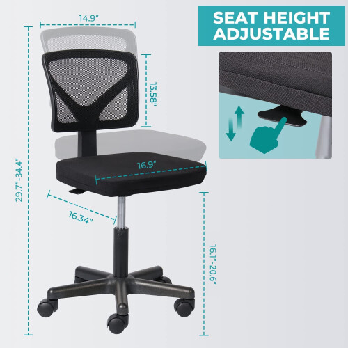 Armless Mesh Office Chair, Height Adjustable, Black 2