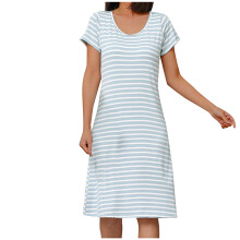 Robe de nuit rayée grande taille pour femme avec soutien-gorge intégré – Vêtement d'intérieur léger une pièce pour la maison et l'extérieur