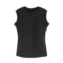 Pijama feminino de algodão, cor sólida, gola redonda, sutiã embutido, regata estilo corset, sem mangas, tamanhos P-GG.