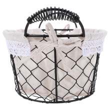 Panier rond en fil de fer avec doublure en coton, 23,5 x 20,5 x