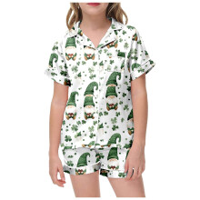 St. Patricks dag barnepysjamassett med 2 deler, korte ermer og shorts, grønn, størrelse 6-7 år