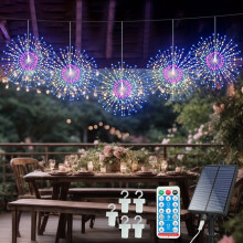 Balenie 5 solárnych guľôčkových lámp 480 LED, diaľkové ovládanie/časovač, 8 režimov, medený drôt, 1200 mAh, na záhradu/párty/Vianoce