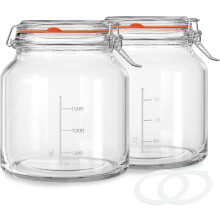 Paquete de 2 frascos de vidrio Mason de boca ancha de 2350 ml (0,6 galones) con tapas herméticas y 2 sellos de repuesto – para encurtidos,