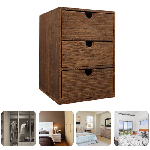 Wooden Multi-layer Desktop Drawer Storage Box Brown 2