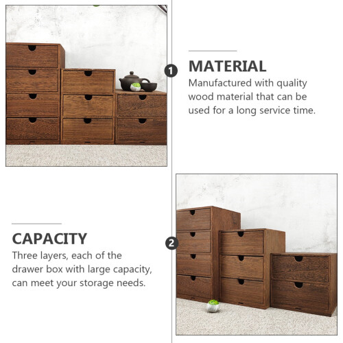 Bureau-organizer van hout, lade-opbergbakken, bruin 2