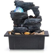 Fontaine de table à boule rotative avec pierres naturelles et lumières colorées, 23 x 17,5 x 26 cm, compatible avec la décoration de bureau