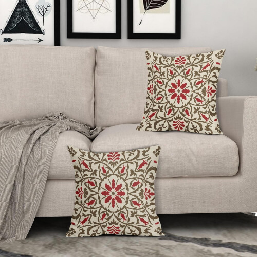 Fodere per cuscini in lino marrone e rosso, 45x45 cm, set da 2 2