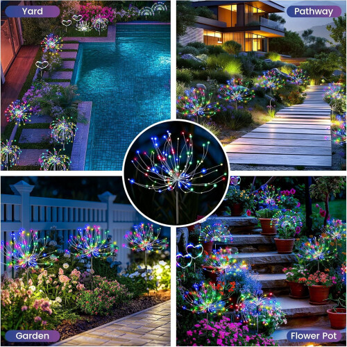 120-LED-Solar-Gartenleuchten – 2er-Pack, mehrfarbig, IP65 2