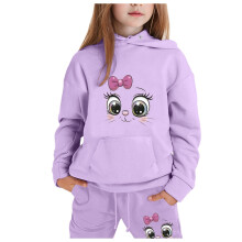 Conjunto de ropa para niñas adolescentes de 2 piezas, moda infantil informal, top con capucha de manga larga estampado, pantalón con capucha, ropa