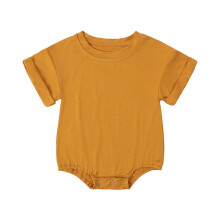 Baby-Sommer-Strampler, einfarbig, fußlos, bequemer Rundhalsausschnitt, Kurzarm, Größe 3-18 Monate