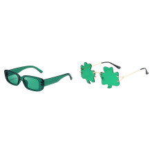 Lot de 2 lunettes de soleil trèfle pour la Saint-Patrick – Lunettes porte-bonheur vertes, motif trèfle à quatre feuilles, accessoires et