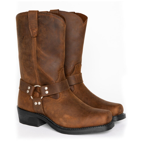 Cowboy Boots for Men Square Toe Pull on Western Boot Leather Mid Calf Casual Work Boots