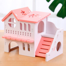 1 Maison à hamster rose à deux étages, jouet idéal pour jouer et prendre soin des petits animaux à l'intérieur.