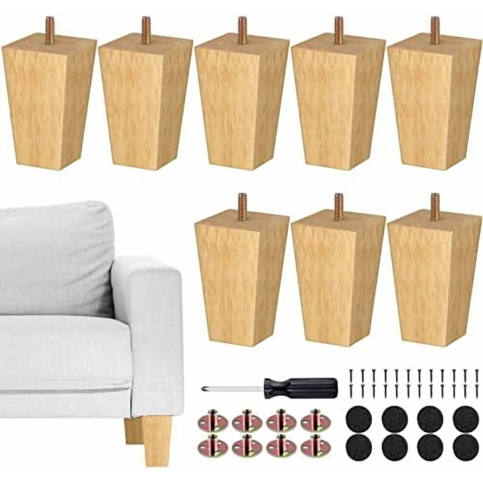 8-Pack 4" Square Solid Wood Furniture Legs For Sofa, Armchair, Bed, Dresser, Cabinet Â Mid-Century Style, Includes Hardware, Natural 9448990349197