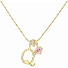 Personalisierte Initialen-Halskette für Damen – Goldfarbener Buchstabenanhänger mit rosa Herzchen, Alphabet-Halskette für den Alltag und als