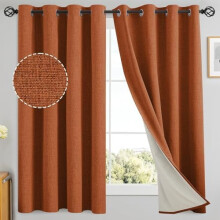 Burnt Orange Linen Curtains Blackout Thermal Grommet 63
