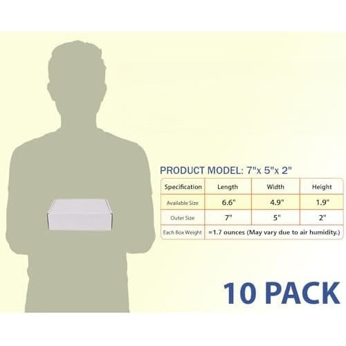 10Pack7x5x2Shipping Boxs, Λευκό κυματοειδές χαρτόνι για αποστολή, συσκευασία, μικρές 1