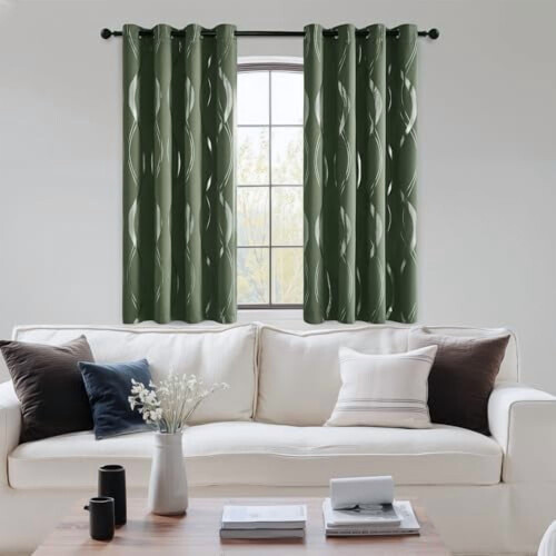 Blackout Curtains 52" x 84", Microfiber, Silver Wave Print, 2