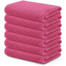 Torchons de cuisine 100 % coton à tissage gaufré, lot de 6, ultra doux et absorbants, pour essuyer la vaisselle et les mains, 33 x 71 cm, rose vif