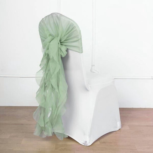BalsaCircle Sage Green Premium Solid Curly Chiffon Chair Noshes Wedding Slipcovers 2
