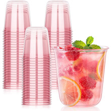 50 vasos de plástico rosa, copas de vino desechables sin tallo de 355 ml para cócteles, vasos transparentes para fiestas, San Valentín, Día de la