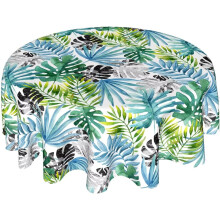 Tropical Hawaiian Leaves Round Tablecloth, 60" Watercolor Palm Frond Design, Polyester, Summer Banana Leaf Outdoor Table Cover – Compatible with