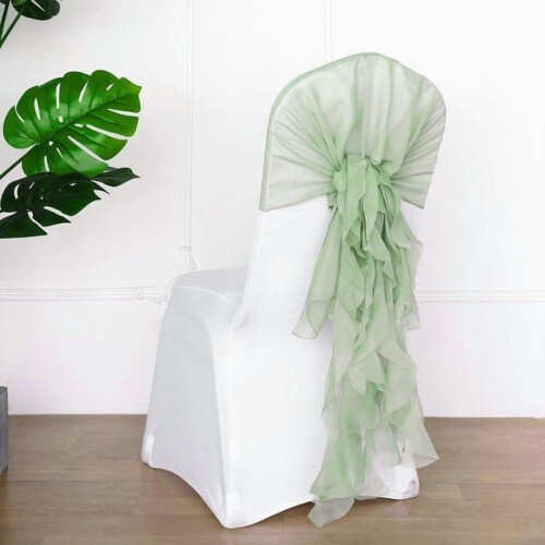 BalsaCircle Sage Green Premium Solid Curly Chiffon Chair Noshes Wedding Slipcovers 1