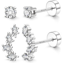 ZC2Pairs 925 Sterling Silber Flache Ohrringe für Damen Zarte Gold CZ Flache Knorpelohrringe Kleiner Helix Tragus Mehrfachpiercing Schmuck