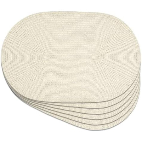 Set de 6 sets de table ovales tressés, 30 x 45 cm, polyester