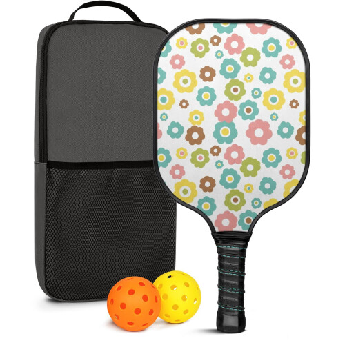 Σετ κουπιών Pickleball από fiberglass με λουλούδια, 2 μπάλες και τσάντα – Συμβατό με