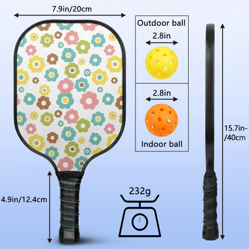 Σετ κουπιών Pickleball από fiberglass με λουλούδια, 2 μπάλες και τσάντα – Συμβατό με 2