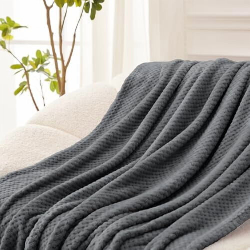 Waffle Jacquard Throw Blanket Dark Grey 90 x 66 in 1
