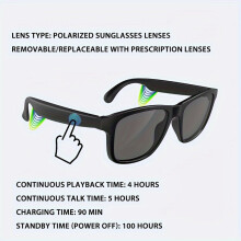 Fashion Smart Glasses w/ Blue Light & Polarized Lenses, Built-in Mic for Calls/Music | Compatible with iPhone/Android | Eye Protection & Outdoor Use