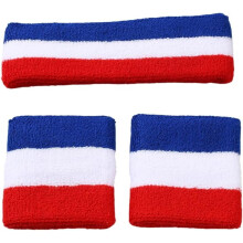 Gestreiftes Schweißband-Set (1 Stirnband und 2 Armbänder), feuchtigkeitsableitend, schweißabsorbierend, aus elastischer Baumwolle, für Sportarten