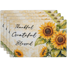 Set van 4 placemats in boerderijstijl met zonnebloemen, 18 x 12 inch.