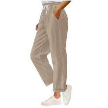 Dames corduroy broek met rechte pijpen, zijzakken, casual, comfortabel, elastisch, modieus, basic, dagelijks te dragen, zachte ribstructuur, maat
