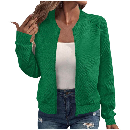 Γυναικείο casual μπουφάν bomber με φερμουάρ Kukoosong, ελαφρύ κοντό παλτό πανεπιστημίου,