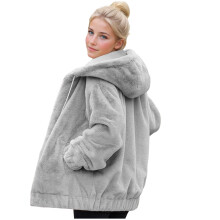 Giacca Sherpa da donna Kukoosong, giacca corta casual in pile alla moda, cappotto invernale caldo con cappuccio e cerniera a maniche lunghe e tasche.