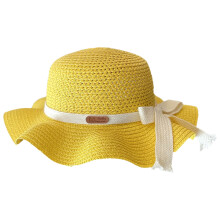 Sommer-Strohhut für Mädchen, faltbar, breite Krempe, Sonnenschutz, Strandhut mit Schleife, lässiger Hut für den Strandurlaub