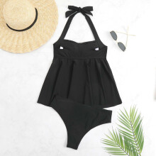 Dames tankini set met halternek en ruches (meerdere kleuren: olijfgroen/zwart/bordeauxrood/marineblauw)