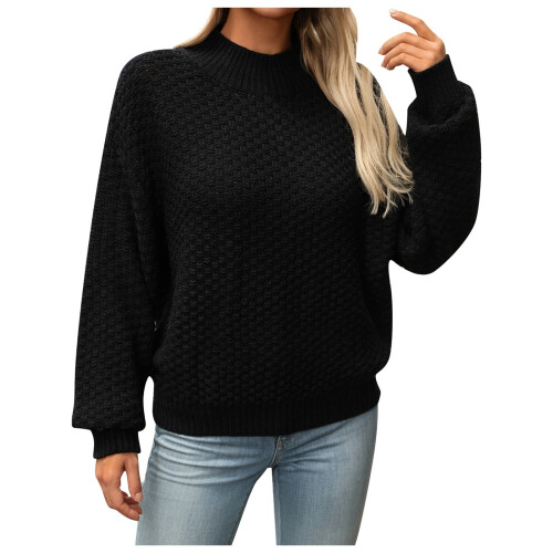 Damen-Rollkragenpullover, einfarbig, langärmlig