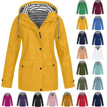 Dames casual effen jas outdoor plus size regenjas met trekkoord en ritssluiting, capuchon, winddichte topjas met zakken