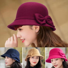 Effen, ronde hoed met brede rand, zonwerend en winddicht, gemaakt van wol, geschikt voor dames, elegante fedora met strikdecoratie voor de herfst en