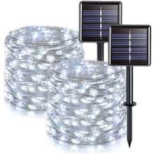 33FT100LED aurinkokennovalosarja, 8 tilaa, vedenpitävät, puutarhaan/pihalle/juhliin/häihin/jouluun (valkoinen) – 2 kpl, yhteensopiva