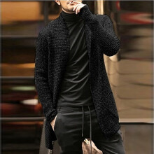 UTTOASFAY Cardigan da uomo a maniche lunghe in maglia con tasche, giacca a vento, nero, taglia 4 (S)